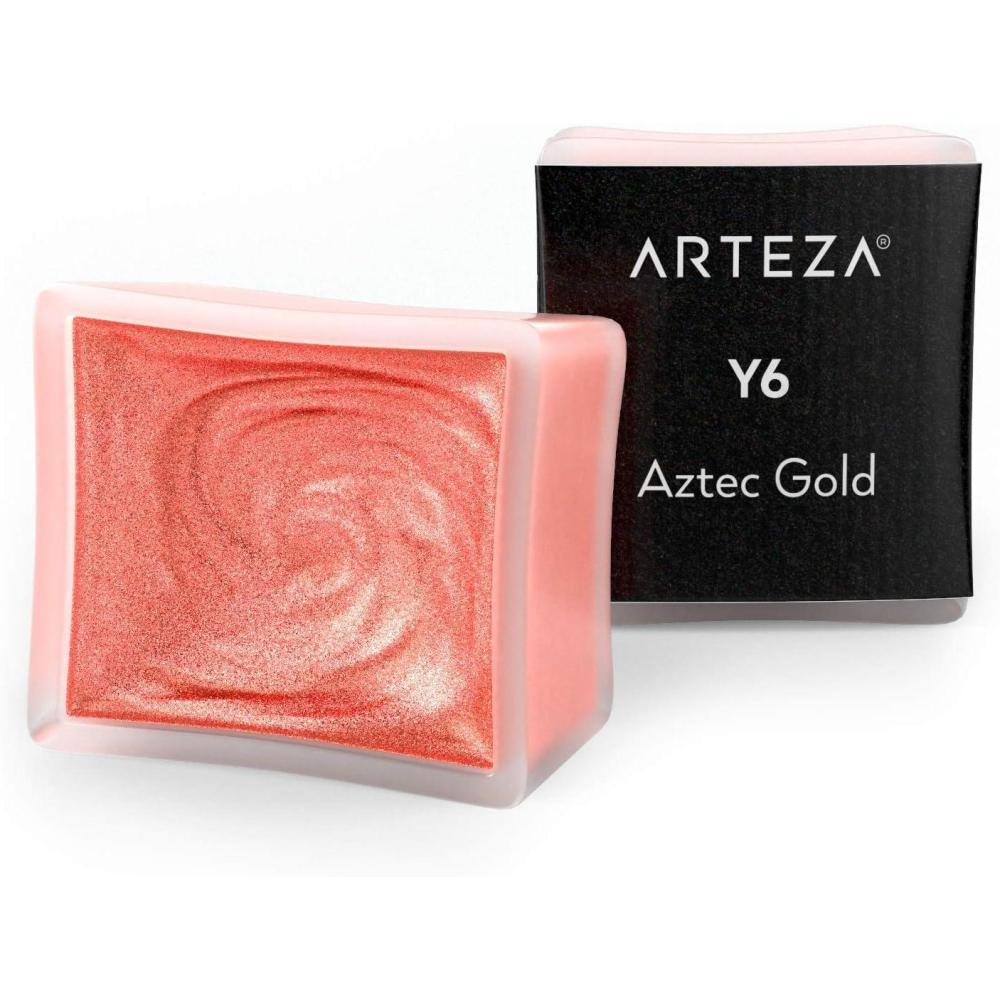 imageArteza Metallic Watercolor Paint Iridescent Pink A710 Set of 2 Half Pans Pearl Paint Vibrant and Pearlescent Hues for Illustrations Calligraphy PaintingA705 Aztec Gold