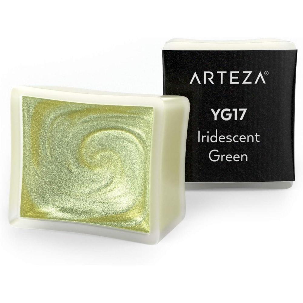 imageArteza Metallic Watercolor Paint Iridescent Pink A710 Set of 2 Half Pans Pearl Paint Vibrant and Pearlescent Hues for Illustrations Calligraphy PaintingA719 Iridescent Green