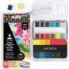 ARTEZA Watercolor Paint, Set of 12 Assorted Vibrant Colors in Half Pans, Tin Box with Water Brush Pen for Artists, and Beginners