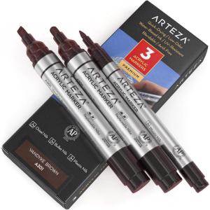 ARTEZA Acrylic Paint Markers, Pack of 3, A403 Rose Pink, 1 Thin and 2 Thick, Chisel + Bullet Nib, Paint Pens for Canvas, Rock, Glass, Wood(Vandyke Brown A301)