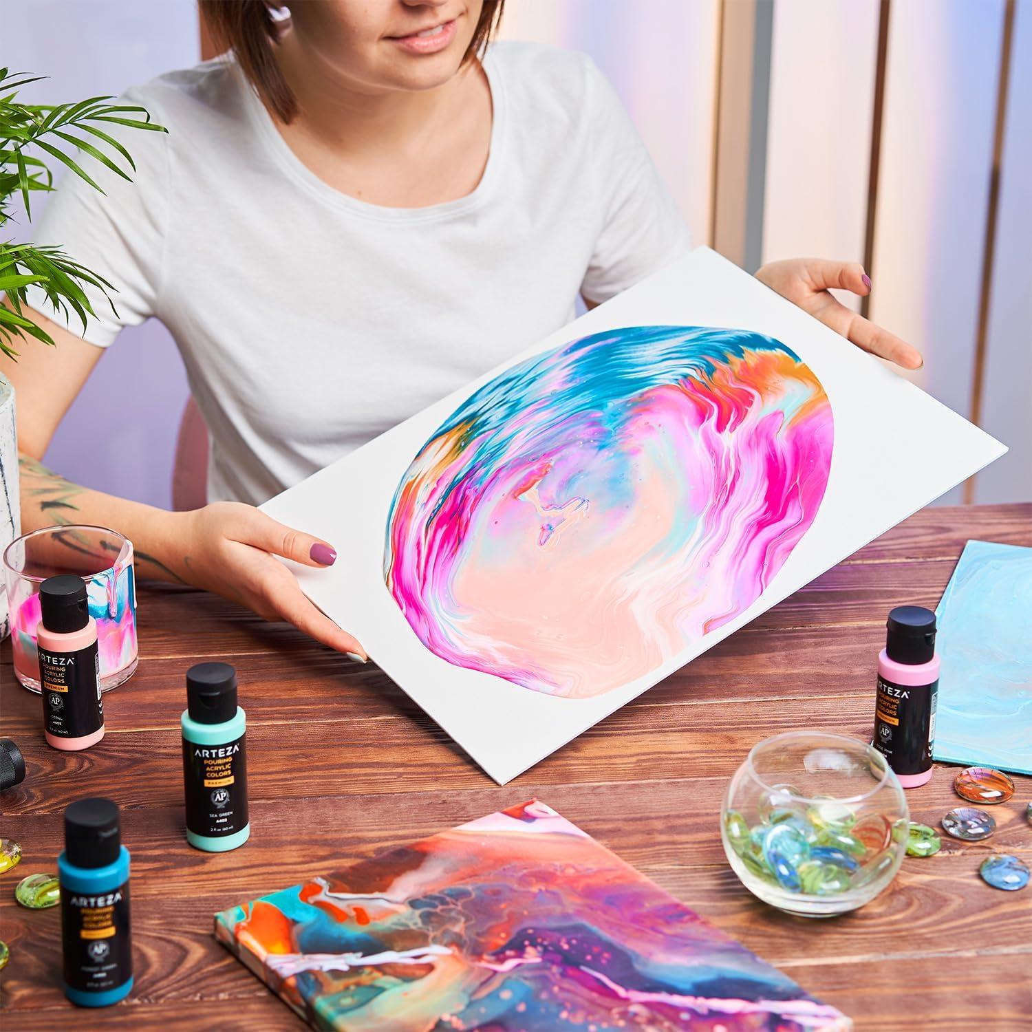 imageARTEZA Acrylic Pouring Paint 8 oz 236 ml A600 Sea Green HighFlow No Mixing Needed For Canvas Glass Paper Wood Tile StonesBronze