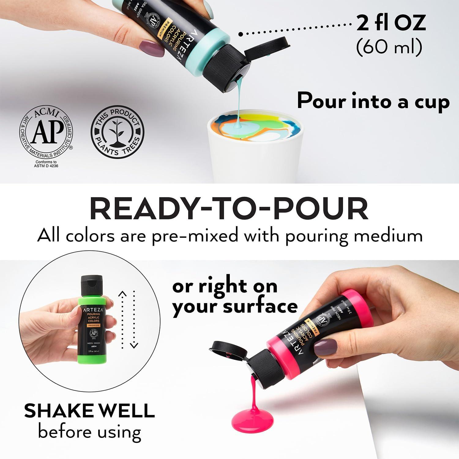 imageARTEZA Acrylic Pouring Paint 8 oz 236 ml A600 Sea Green HighFlow No Mixing Needed For Canvas Glass Paper Wood Tile StonesBronze