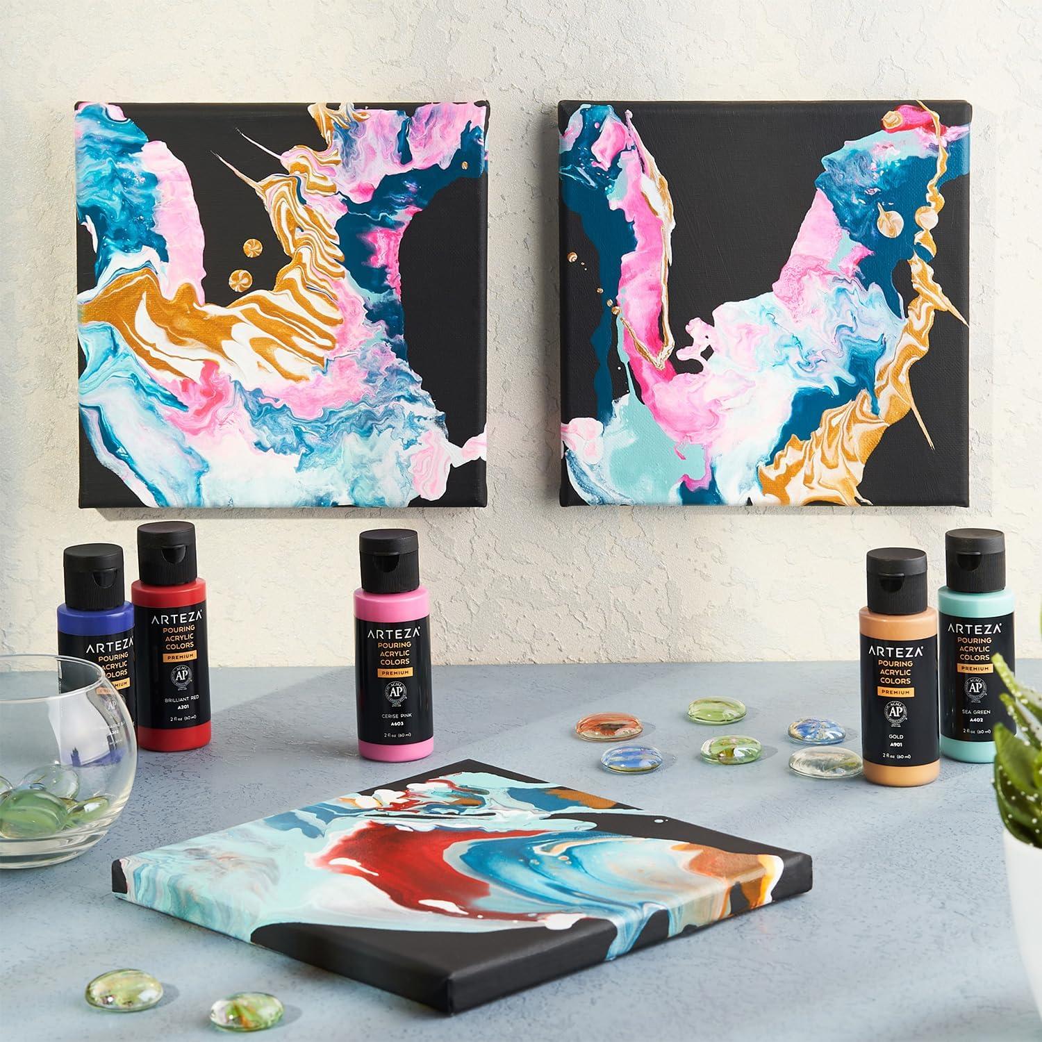 imageARTEZA Acrylic Pouring Paint 8 oz 236 ml A600 Sea Green HighFlow No Mixing Needed For Canvas Glass Paper Wood Tile StonesBronze