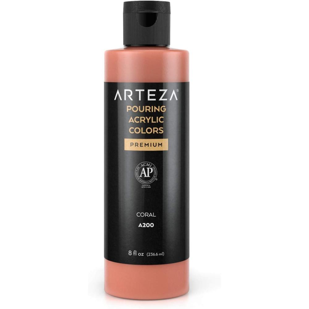 imageARTEZA Acrylic Pouring Paint 8 oz 236 ml A600 Sea Green HighFlow No Mixing Needed For Canvas Glass Paper Wood Tile StonesA200 Coral