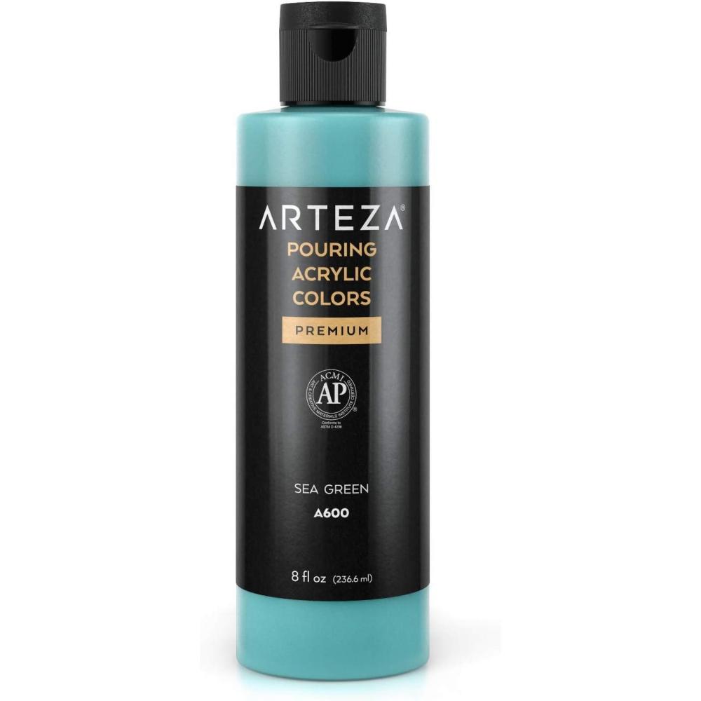 imageARTEZA Acrylic Pouring Paint 8 oz 236 ml A600 Sea Green HighFlow No Mixing Needed For Canvas Glass Paper Wood Tile StonesA600 Sea Green