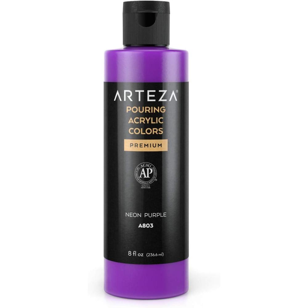 imageARTEZA Acrylic Pouring Paint 8 oz 236 ml A600 Sea Green HighFlow No Mixing Needed For Canvas Glass Paper Wood Tile StonesA803 Neon Purple