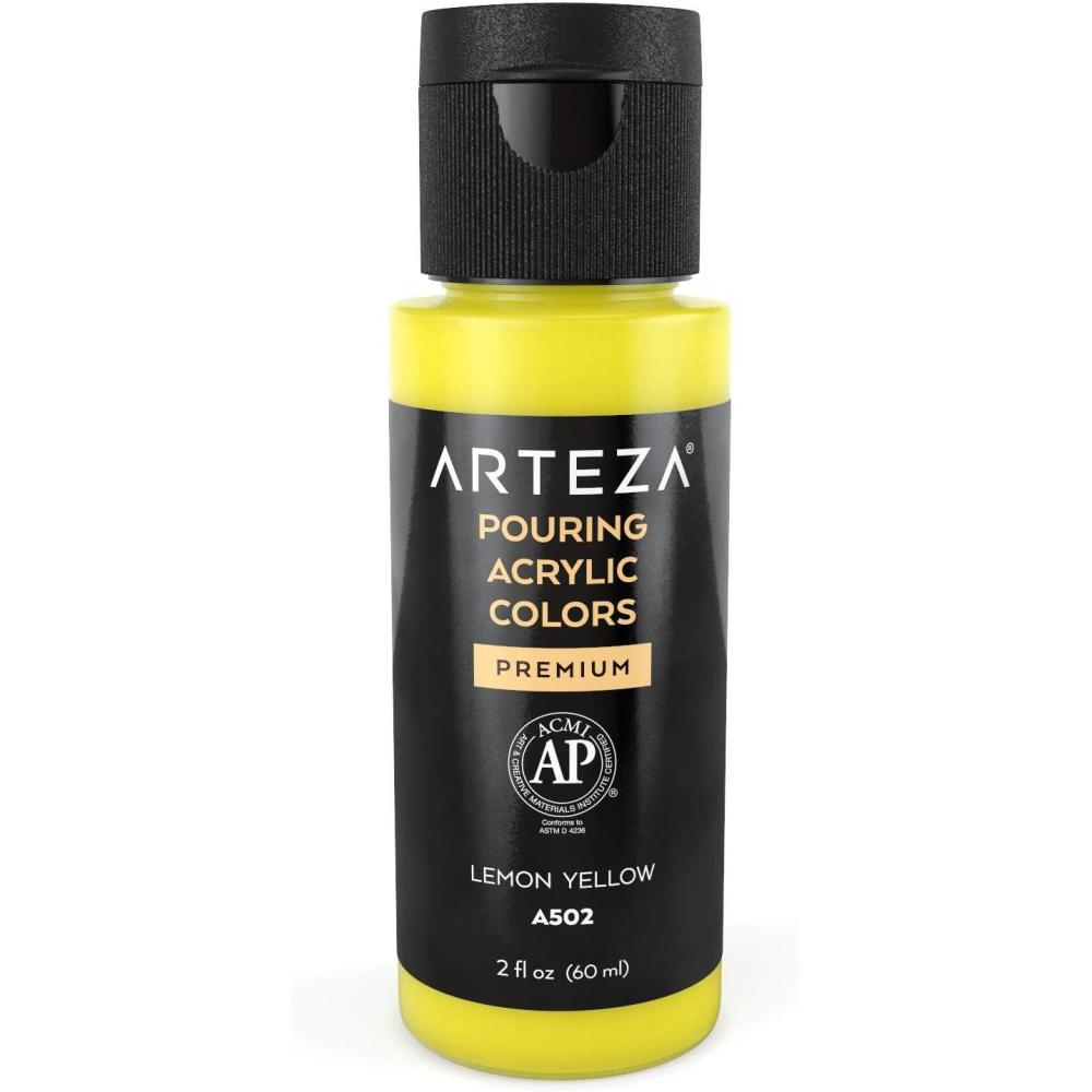imageARTEZA Acrylic Pouring Paint 8 oz 236 ml A600 Sea Green HighFlow No Mixing Needed For Canvas Glass Paper Wood Tile StonesLemon Yellow
