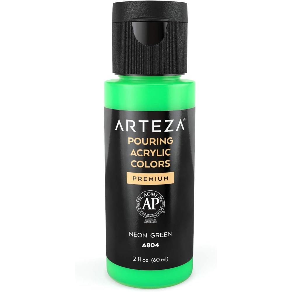 imageARTEZA Acrylic Pouring Paint 8 oz 236 ml A600 Sea Green HighFlow No Mixing Needed For Canvas Glass Paper Wood Tile StonesNeon Green