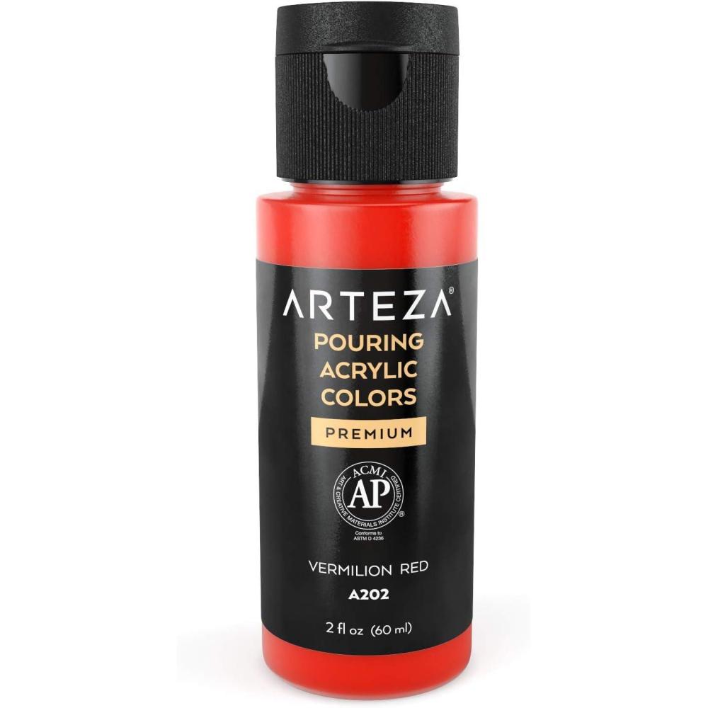 imageARTEZA Acrylic Pouring Paint 8 oz 236 ml A600 Sea Green HighFlow No Mixing Needed For Canvas Glass Paper Wood Tile StonesVermilion Red