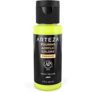 ARTEZA Acrylic Pouring Paint, 8 oz (236 ml), A600 Sea Green, High-Flow, No Mixing Needed, For Canvas, Glass, Paper, Wood, Tile, Stones(Neon Yellow)