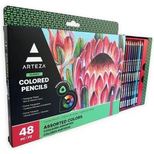 Arteza Colored Pencils, 48 Colors, Soft, Highly-Pigmented, Wax-Based Core Pencil Crayons, Art Supplies For Adults & Teens(48)