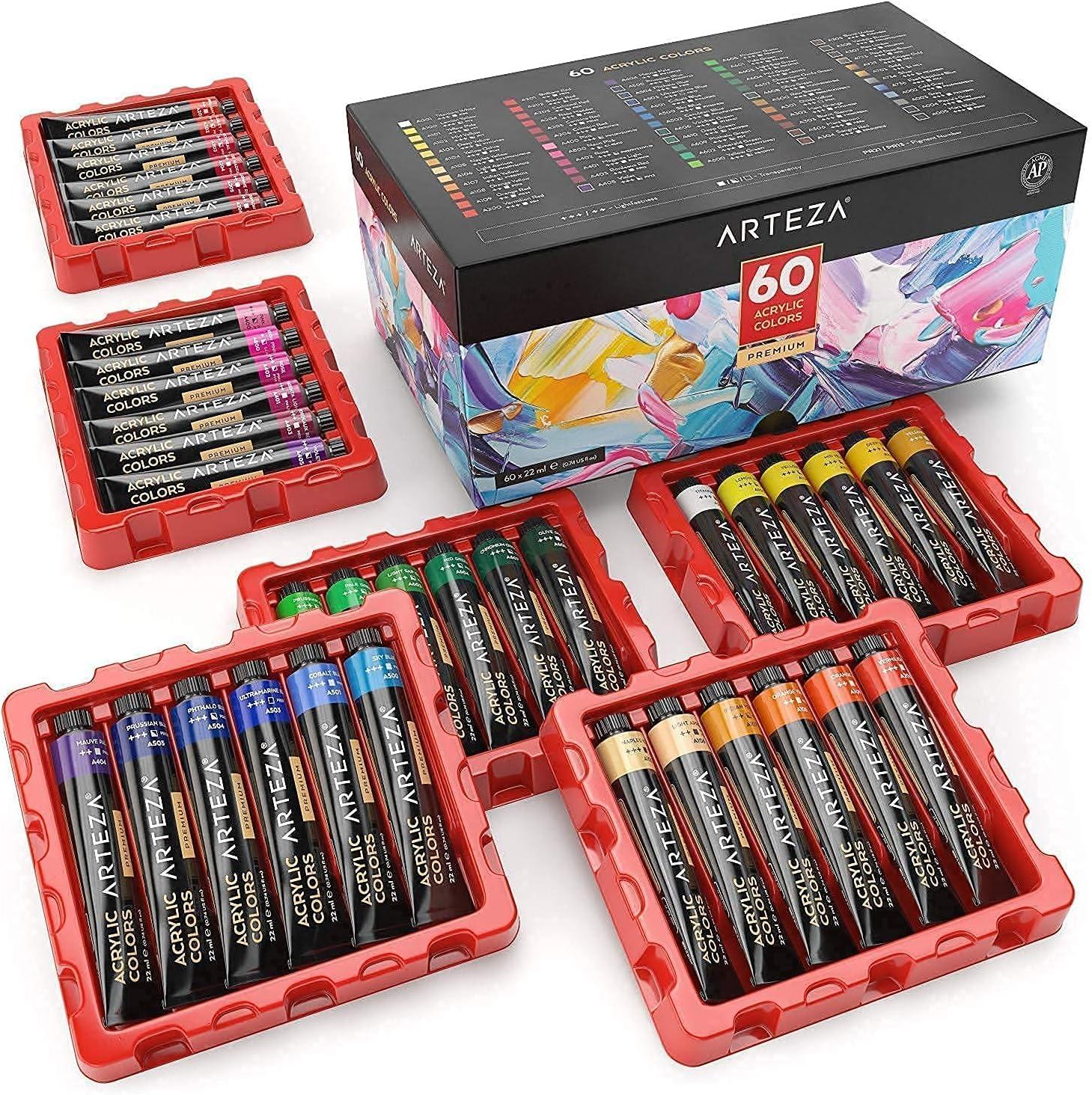imageARTEZA Acrylic Paint and Canvas Pads Bundle Painting Art Supplies for Artist Hobby Painters amp Beginners