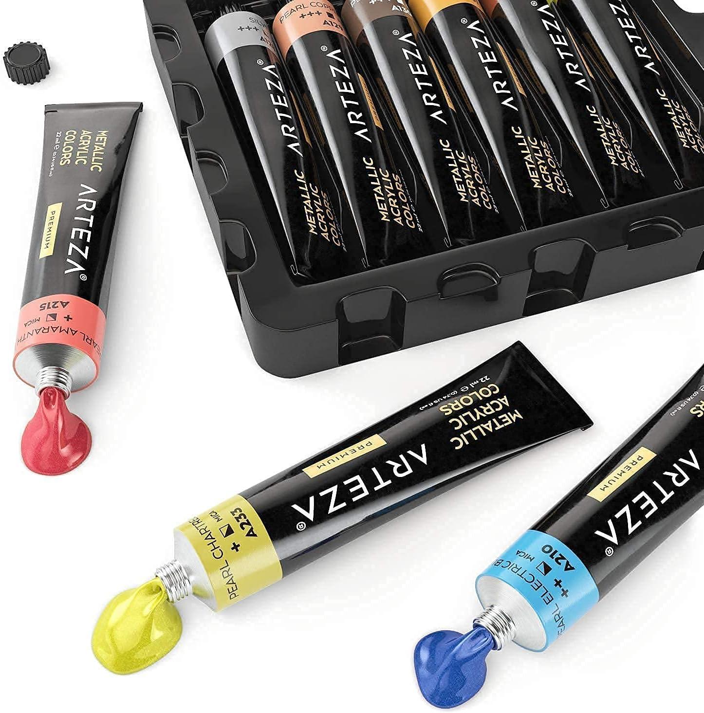 imageARTEZA Acrylic and Metallic Acrylic Paint Set Bundle Painting Art Supplies for Artist Hobby Painters amp Beginners