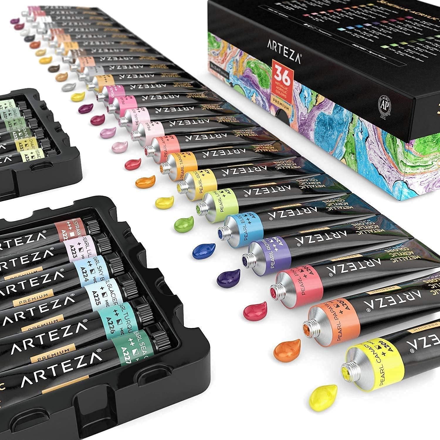 imageARTEZA Acrylic and Metallic Acrylic Paint Set Bundle Painting Art Supplies for Artist Hobby Painters amp Beginners