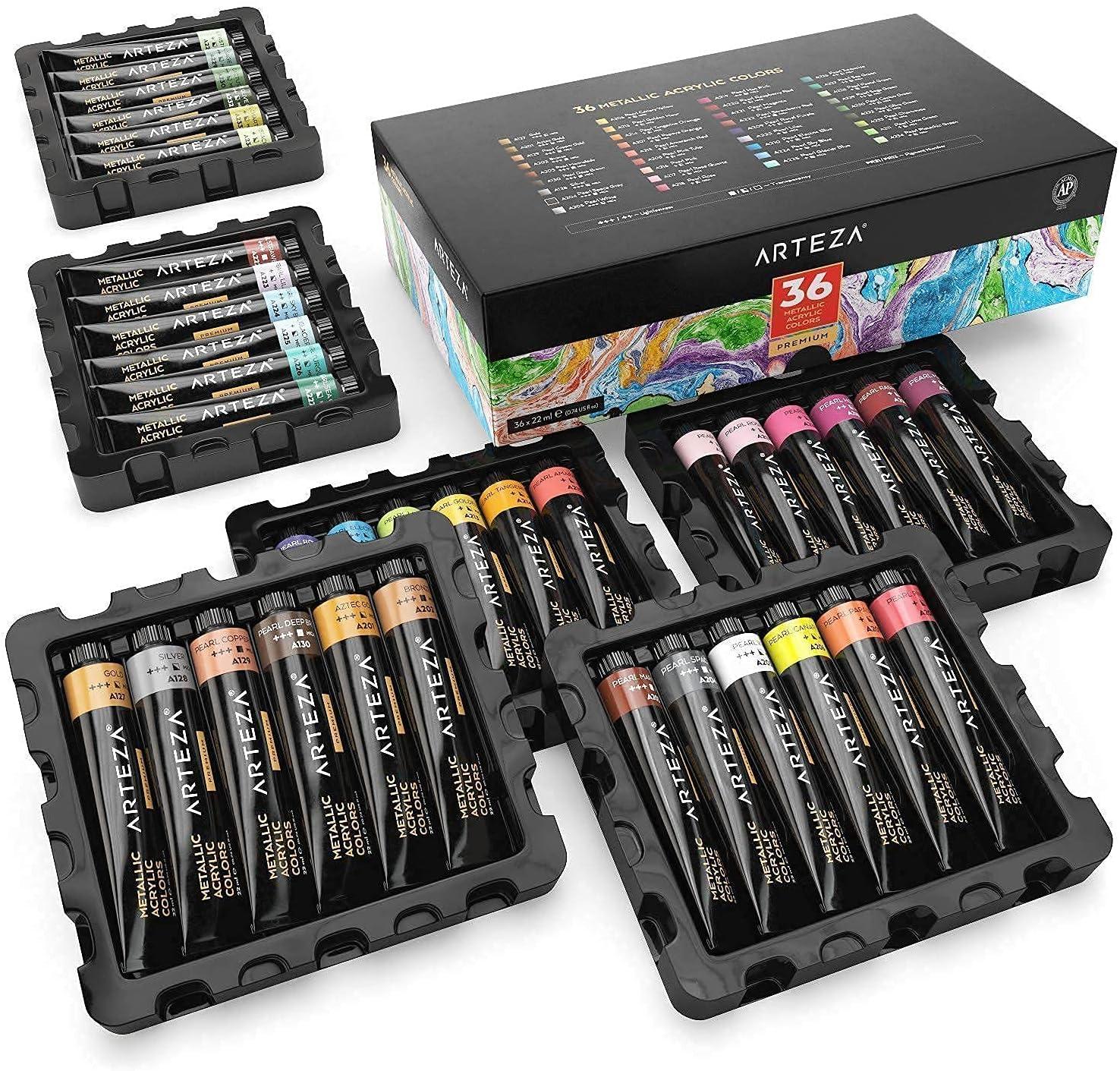imageARTEZA Metallic Acrylic Colors Bundle Painting Art Supplies for Artist Hobby Painters amp Beginners