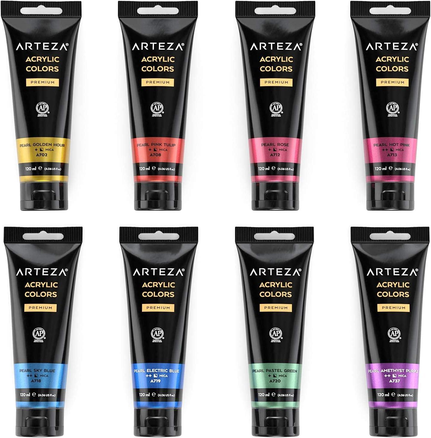 imageARTEZA Metallic Acrylic Paint Set of 8 and Metallic Acrylic Paint Set of 8 Jewel Tones Painting Art Supplies for Artist Hobby Painters amp Beginners