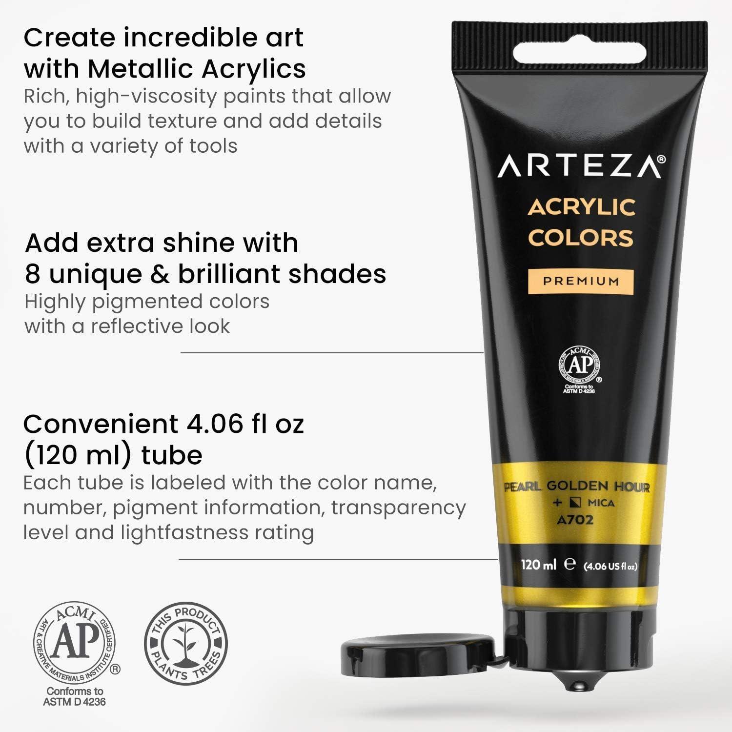 imageARTEZA Metallic Acrylic Paint and Canvas Bundle Jewel Tones Painting Art Supplies for Artist Hobby Painters amp Beginners