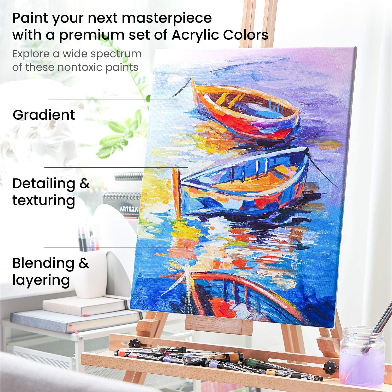 imageArteza Acrylic Paint Set and Detail Paint Brushes Painting Art Supplies for Artist Hobby Painters amp Beginners