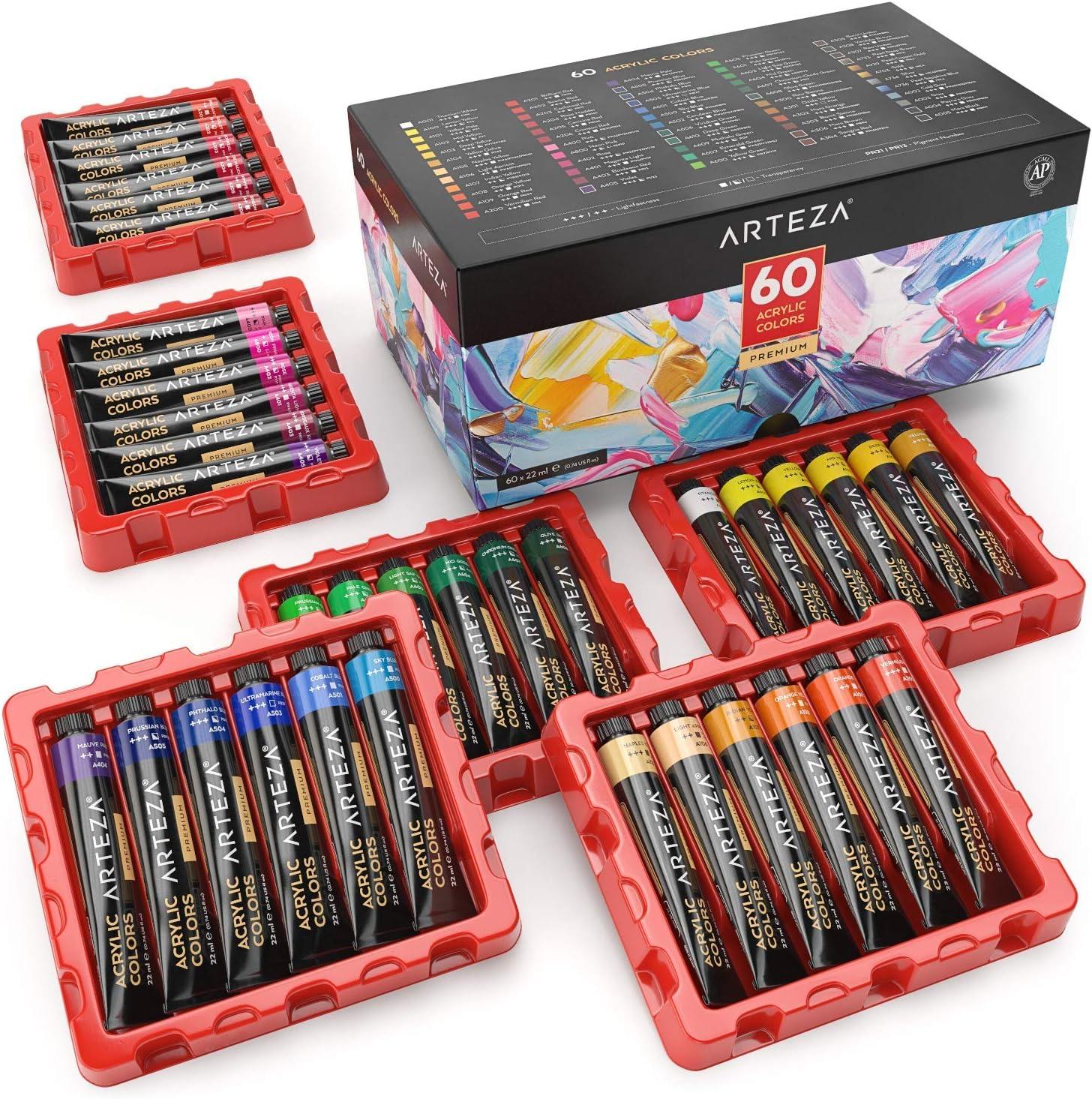 imageArteza Acrylic Paint Set and Detail Paint Brushes Painting Art Supplies for Artist Hobby Painters amp Beginners