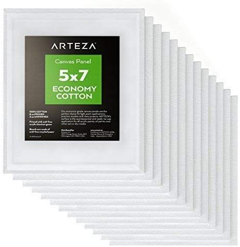 imageArteza Bundle 5x7 Bulk Pack of 100 Economy Cotton Canvas Panels Set of 14 and Acrylic Paint Set of 60 Assorted Colors Painting Art Supplies for Artist Hobby Painters amp Beginners
