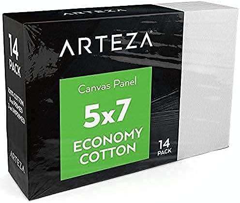 imageArteza Bundle 5x7 Bulk Pack of 100 Economy Cotton Canvas Panels Set of 14 and Acrylic Paint Set of 60 Assorted Colors Painting Art Supplies for Artist Hobby Painters amp Beginners