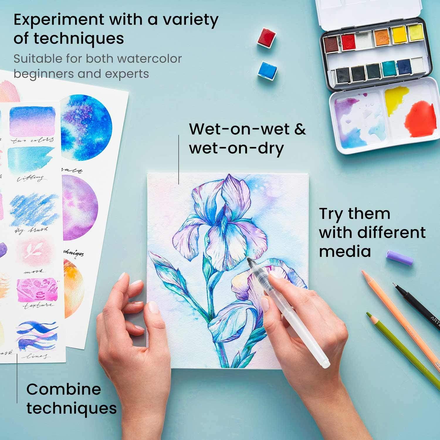 imageArteza Kids Watercolor Painting Art Set Watercolor Paint 36 and Foldable Canvas Paper Bundle DIY Painting Kit Art Supplies for Kids and Adults5x66 Inches Watercolor Bundle