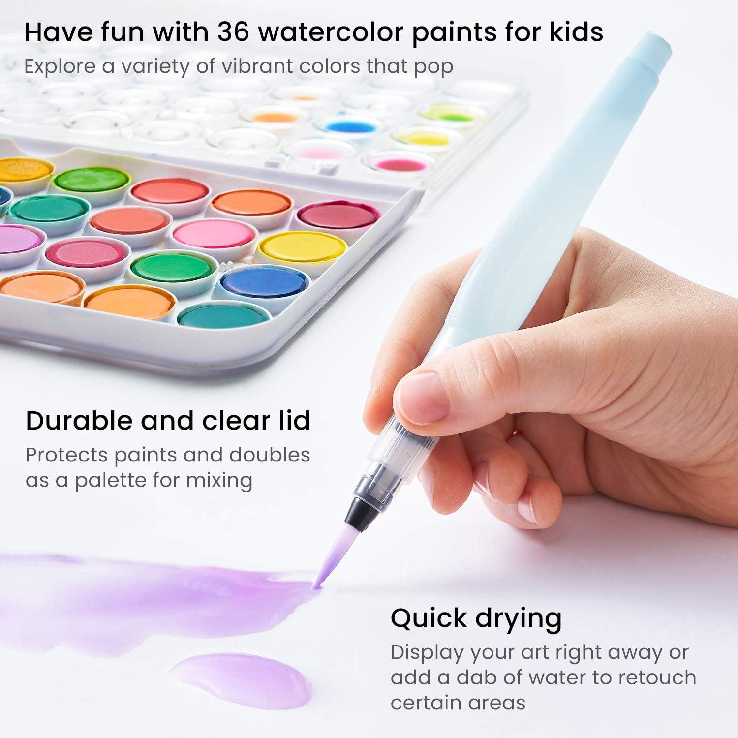 imageArteza Kids Watercolor Painting Art Set Watercolor Paint 36 and Foldable Canvas Paper Bundle DIY Painting Kit Art Supplies for Kids and Adults5x66 Inches Kids Bundle