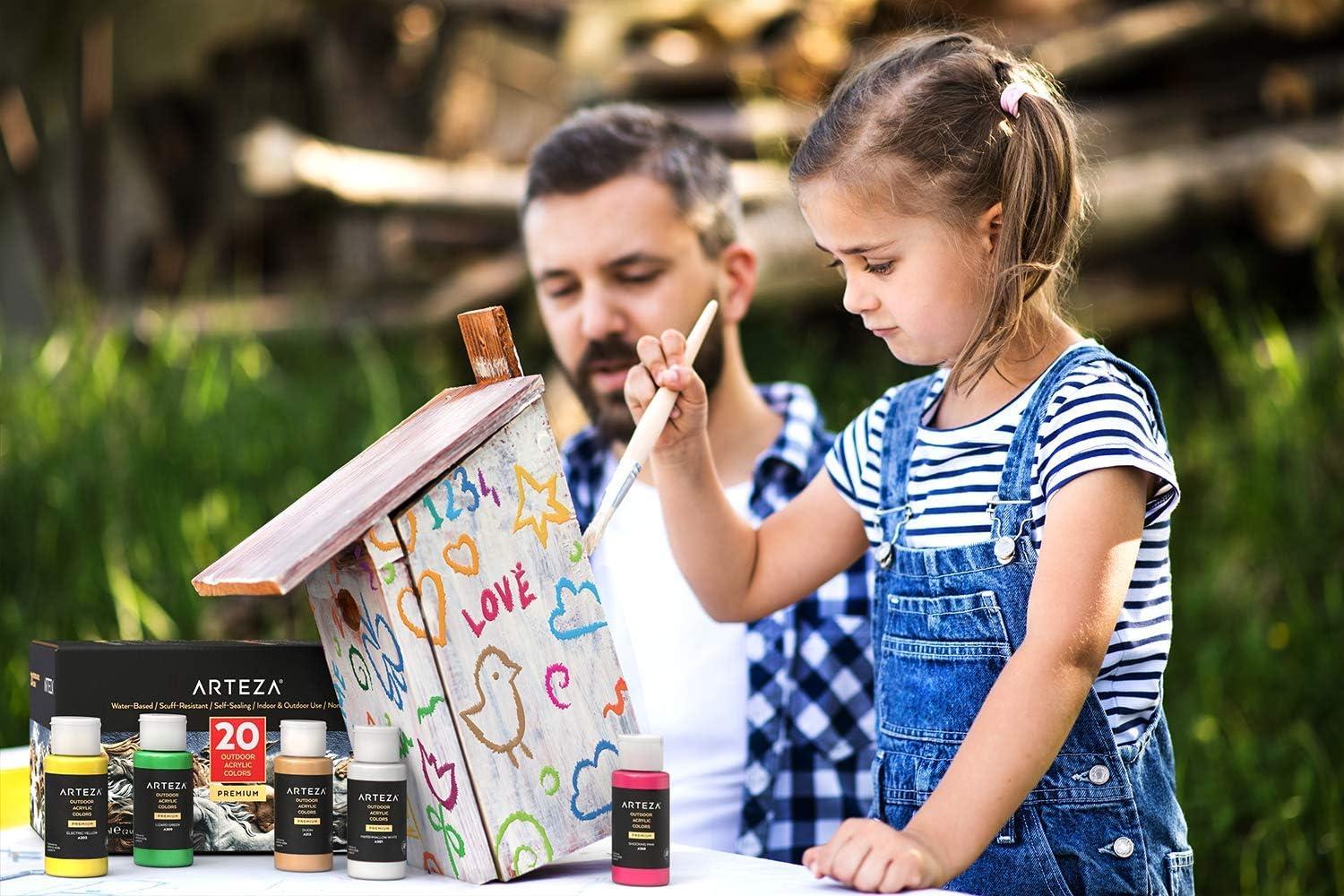 imageArteza Outdoor Acrylic Paint Set of 20 Colors and Arteza Stretched Canvas Multipack of 10 4x4 5x7 8x10 9x12 and 11x14 Inches 2 of Each Art Supplies for Acrylic Pouring and Oil Painting