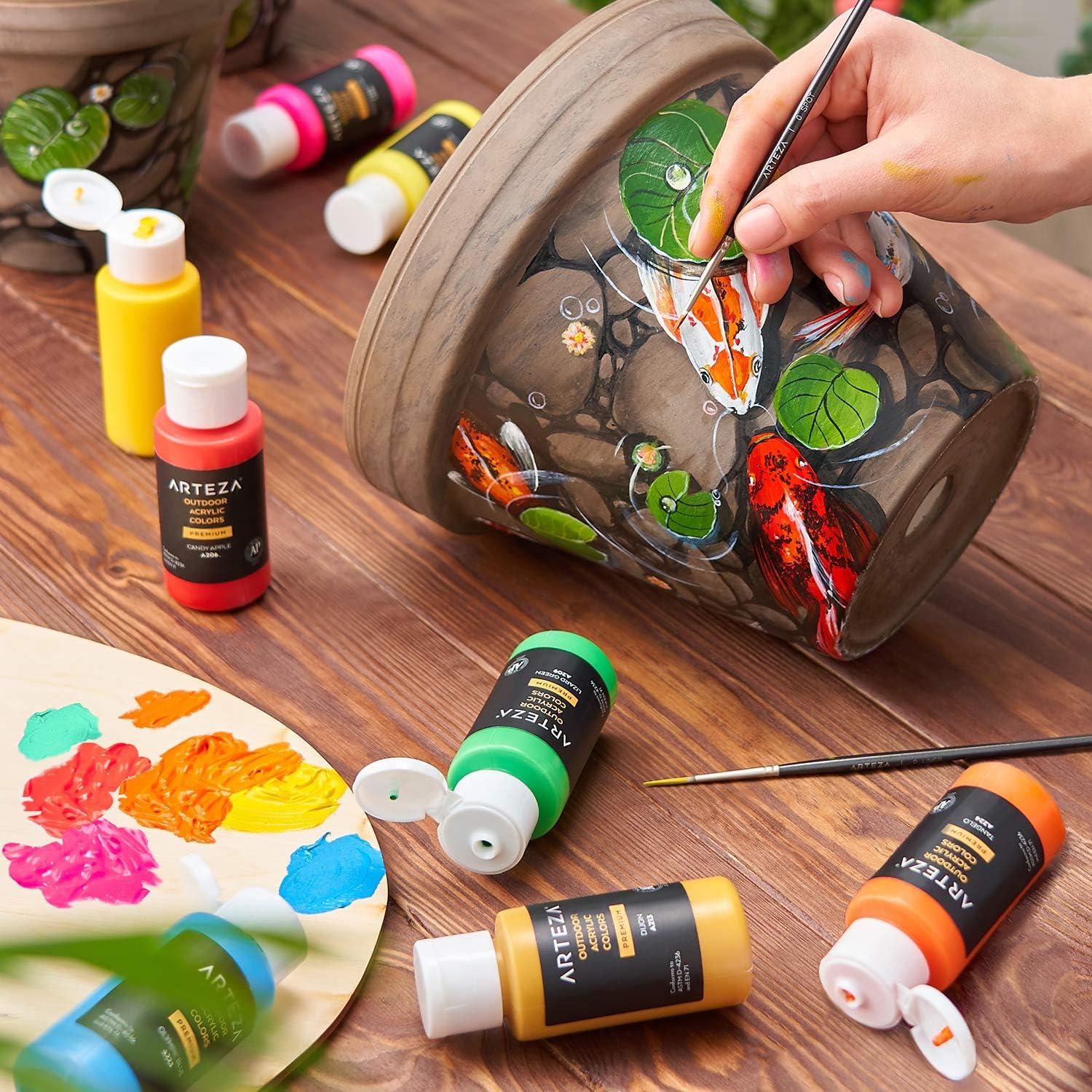 imageArteza Outdoor Acrylic Paint Set of 20 Colors and Arteza Stretched Canvas Multipack of 10 4x4 5x7 8x10 9x12 and 11x14 Inches 2 of Each Art Supplies for Acrylic Pouring and Oil Painting