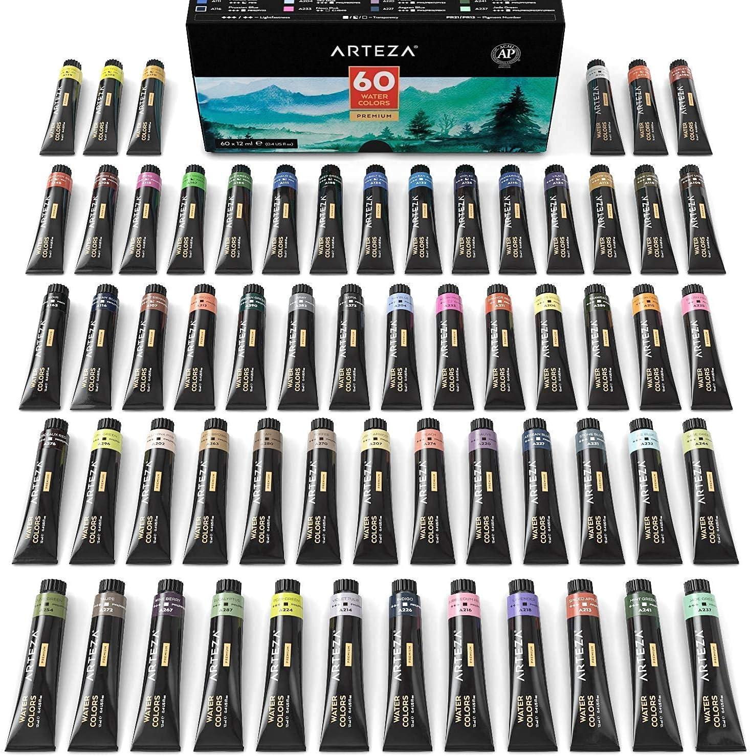 imageArteza Watercolor Paint Set and Stretched White Blank Canvas Multi Pack Bundle Painting Art Supplies for Artist Hobby Painters amp Beginners