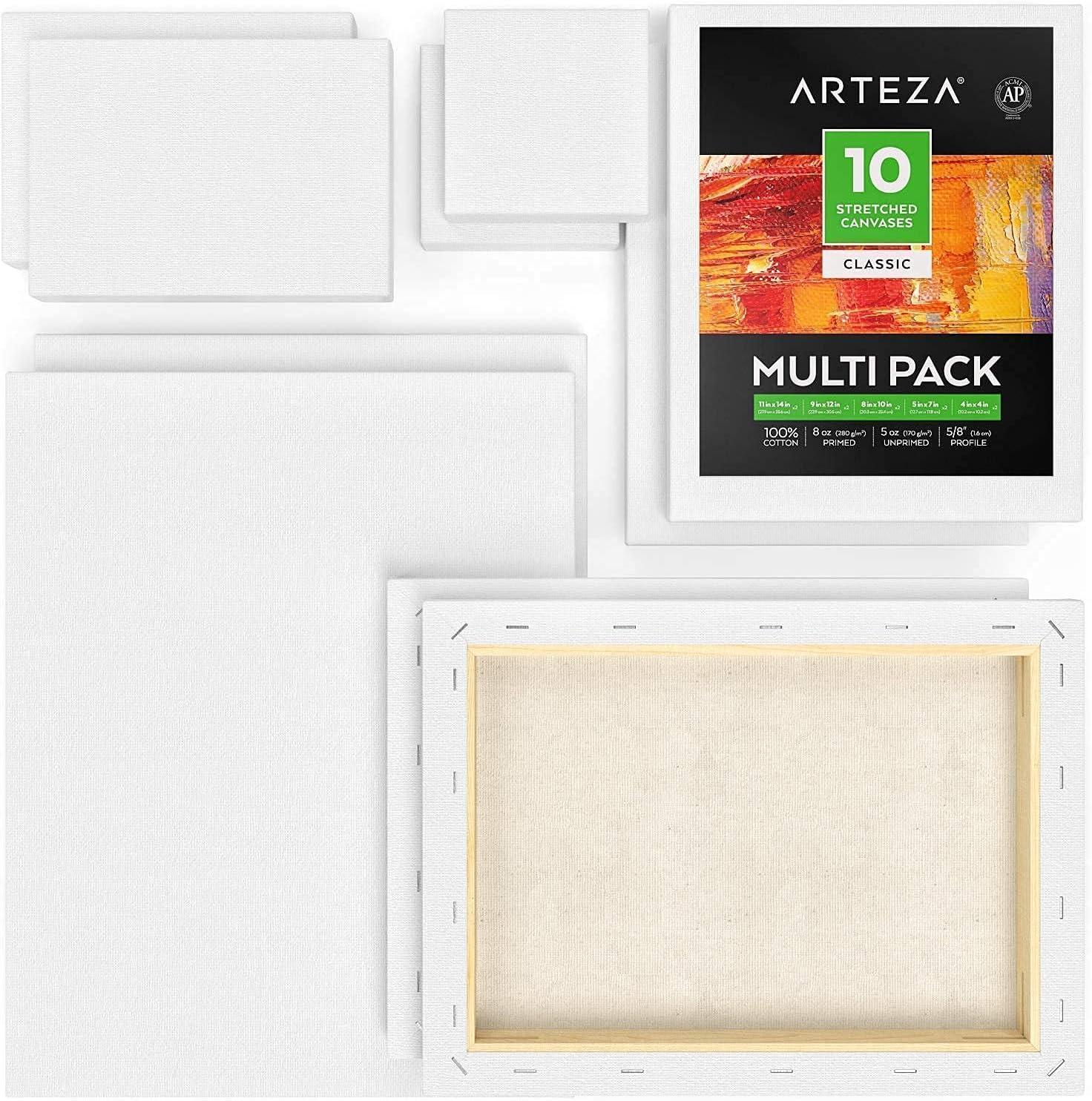imageArteza Watercolor Paint Set and Stretched White Blank Canvas Multi Pack Bundle Painting Art Supplies for Artist Hobby Painters amp Beginners