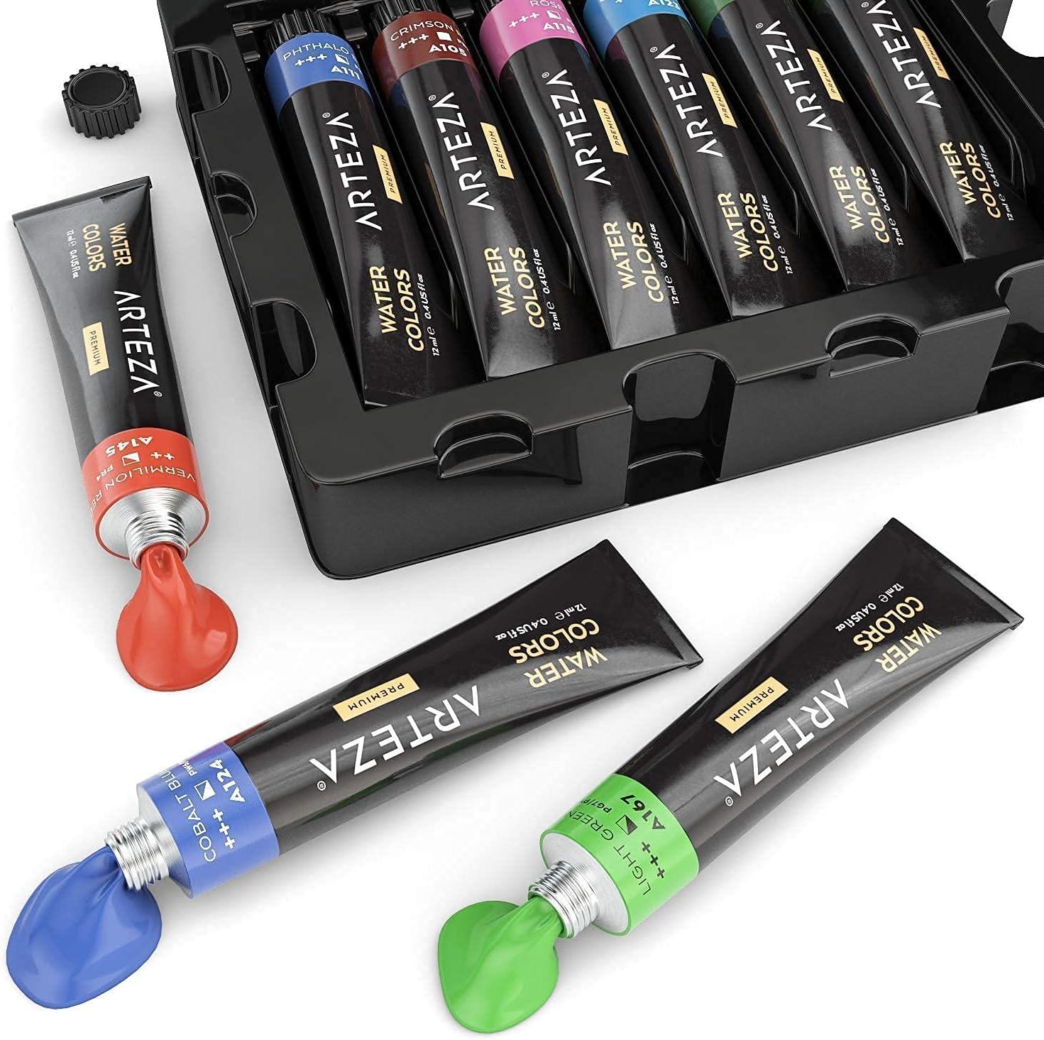 imageArteza Watercolor Paint Set and Stretched White Blank Canvas Multi Pack Bundle Painting Art Supplies for Artist Hobby Painters amp Beginners