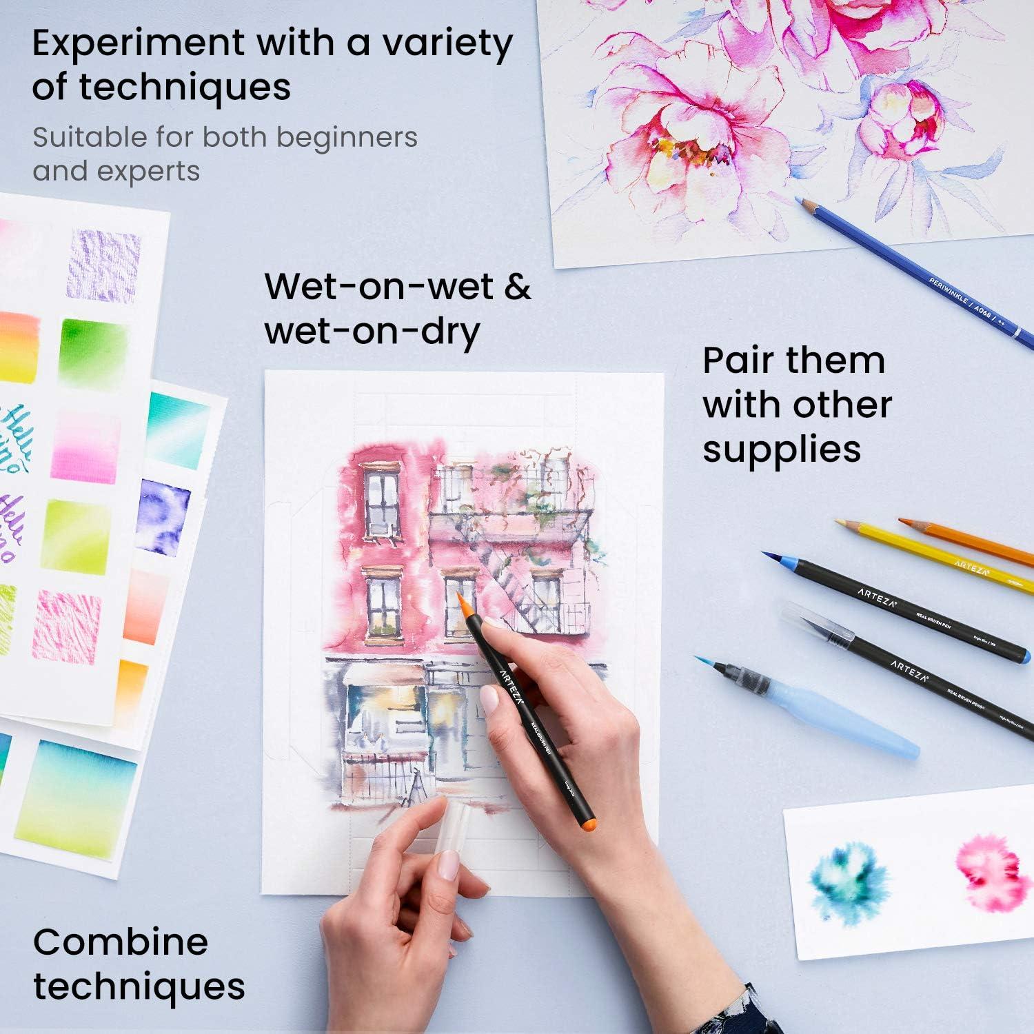 imageArteza Watercolor Painting Art Set Real Brush Pens 24 and Foldable Canvas Paper Bundle DIY Kit Art Supplies for Artists amp Hobby Painters