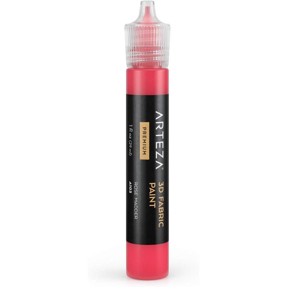 imageARTEZA 3D Fabric Paint Rose Madder A103 1oz Tube Washer amp Dryer Safe Textile Paint for Clothing Accessories Ceramic Glass amp DIY Projects
