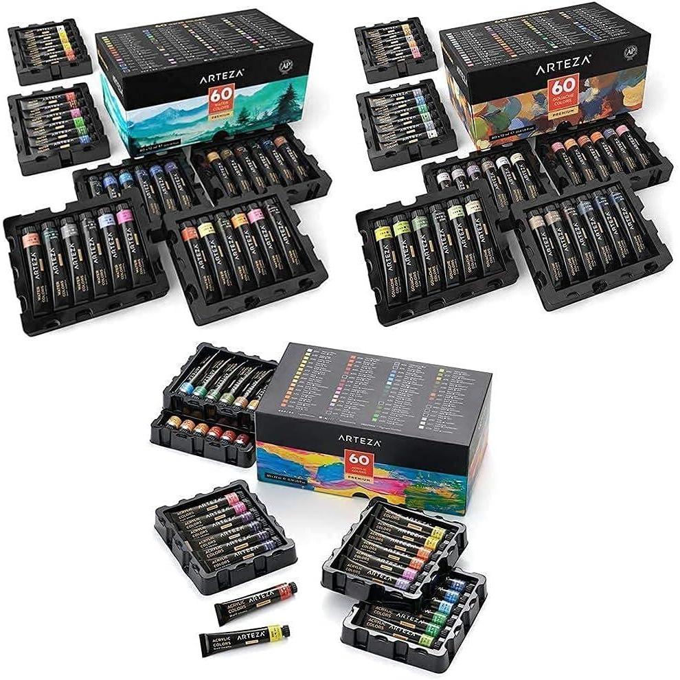 imageARTEZA Acrylic Gouache and Watercolor Paint Set Bundle Painting Art Supplies for Artist Hobby Painters amp Beginners