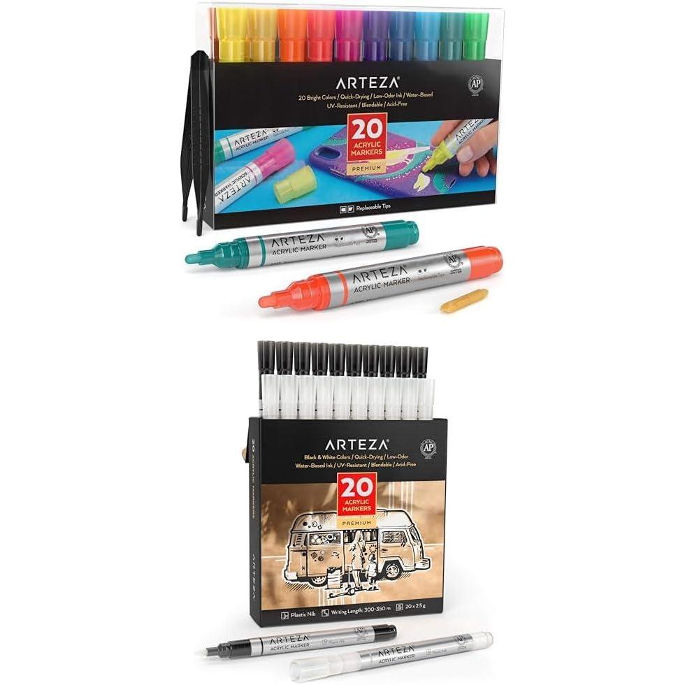 imageARTEZA Acrylic Paint Markers Set of 20 Acrylic Paint Pens in Assorted Colors and Acrylic Paint Markers Pack of 20