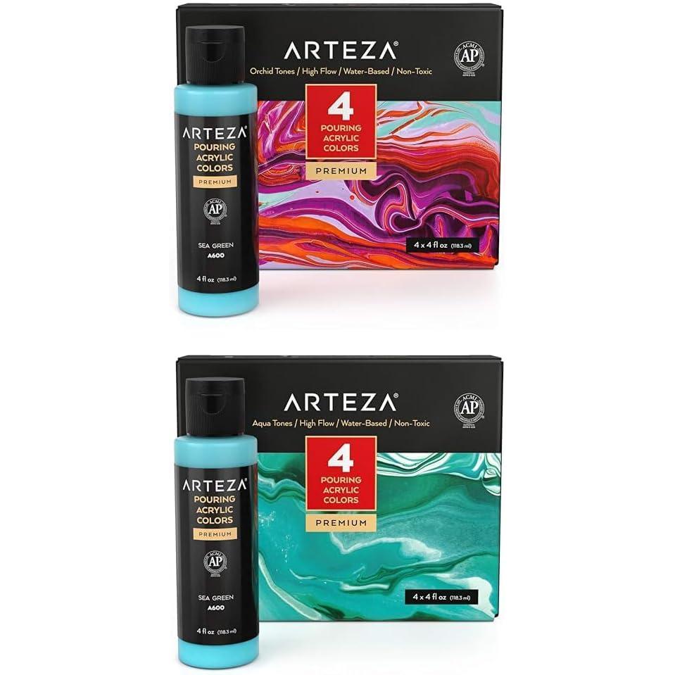 imageARTEZA Acrylic Pouring Paint Set 4 Orchid Colors and Acrylic Pouring Paint Set of 4 Colors