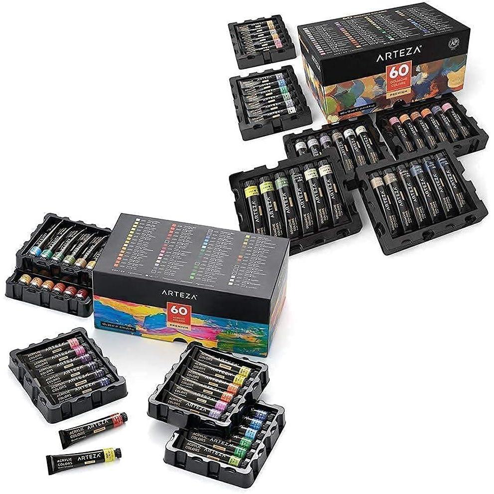 imageARTEZA Acrylic and Gouache Paint Set Bundle Painting Art Supplies for Artist Hobby Painters amp Beginners