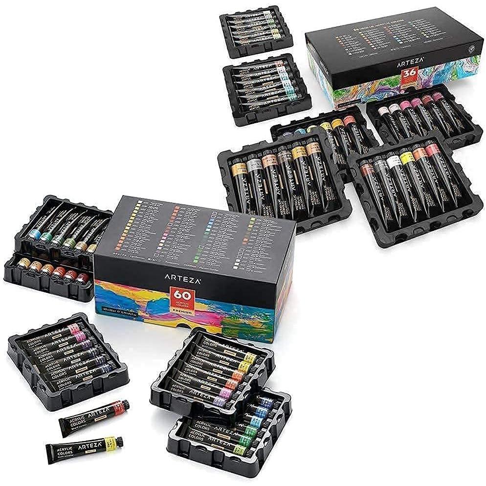 imageARTEZA Acrylic and Metallic Acrylic Paint Set Bundle Painting Art Supplies for Artist Hobby Painters amp Beginners