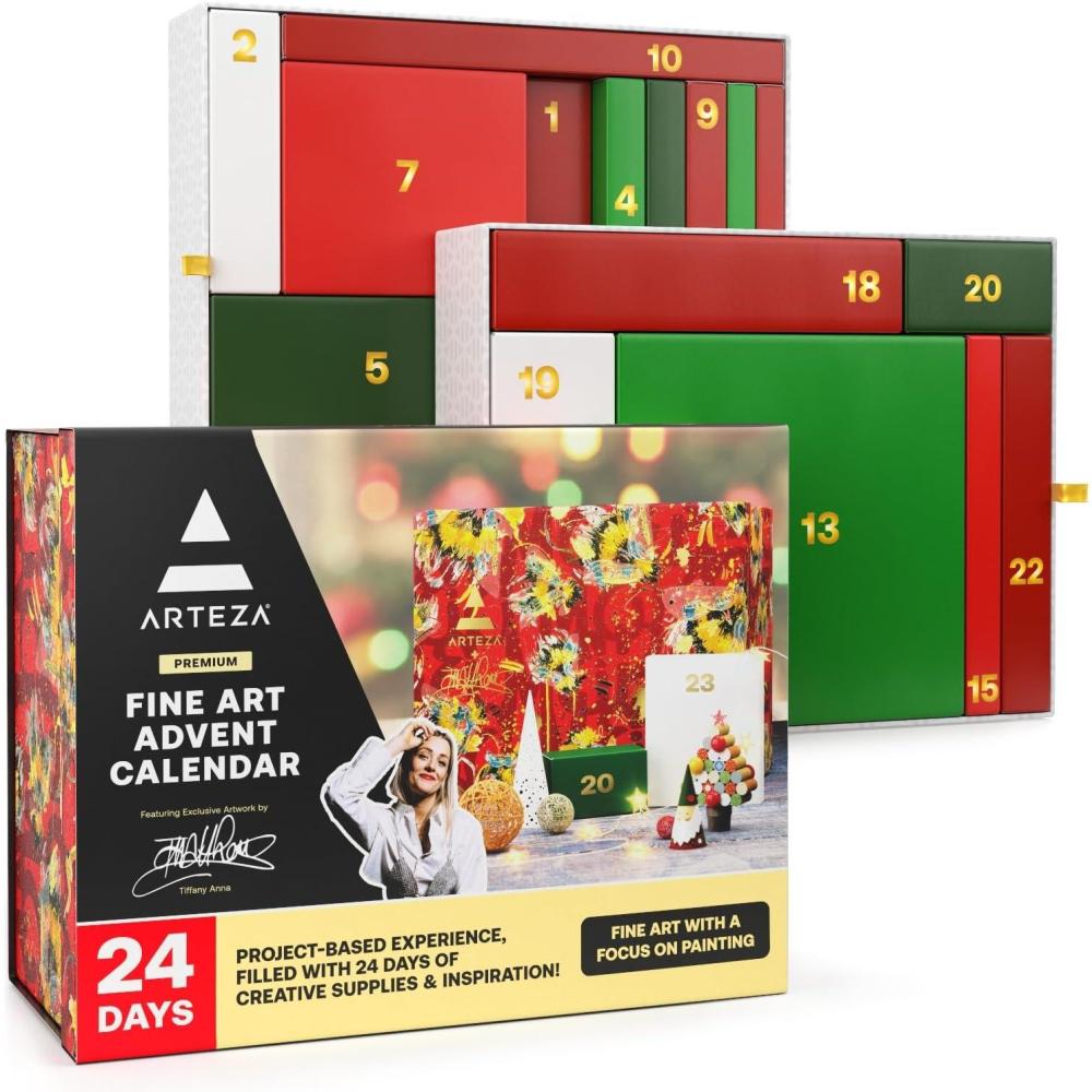 imageARTEZA Advent Calendar 2024 24 Days Fine Art  Holiday Art Supplies Gift for Adults  Includes Paints Brushes and Project Kits  Curated by Tiffany Anna
