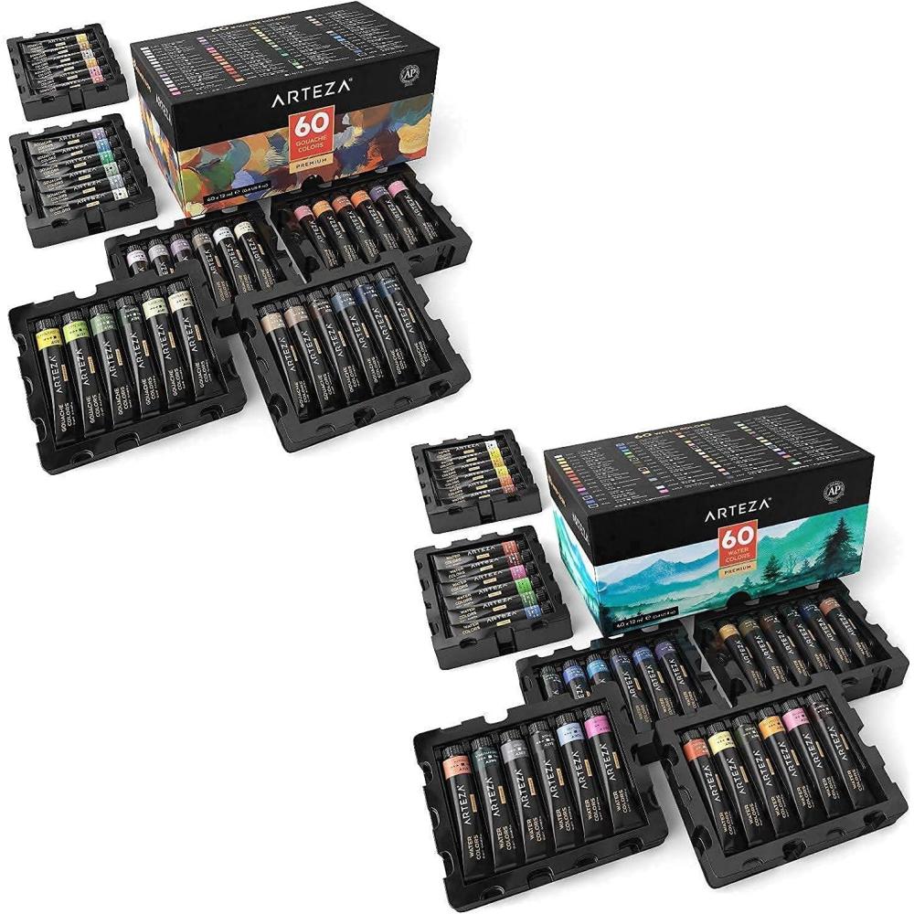 imageARTEZA Gouache and Watercolor Paint Bundle Painting Art Supplies for Artist Hobby Painters amp Beginners