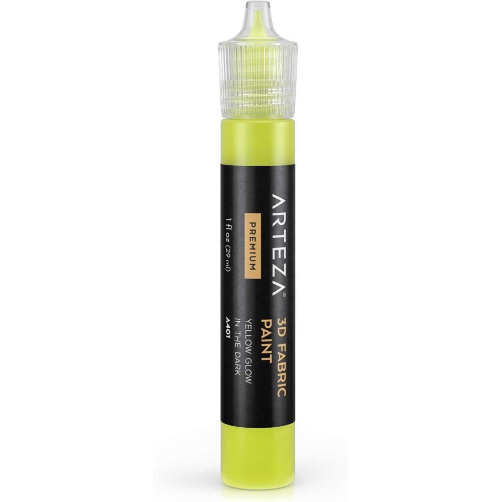 imageArteza 3D Fabric Paint Yellow Glow in the Dark A401 1oz Tube Washer amp Dryer Safe Textile Paint for Clothing Accessories Ceramic Glass amp DIY Projects