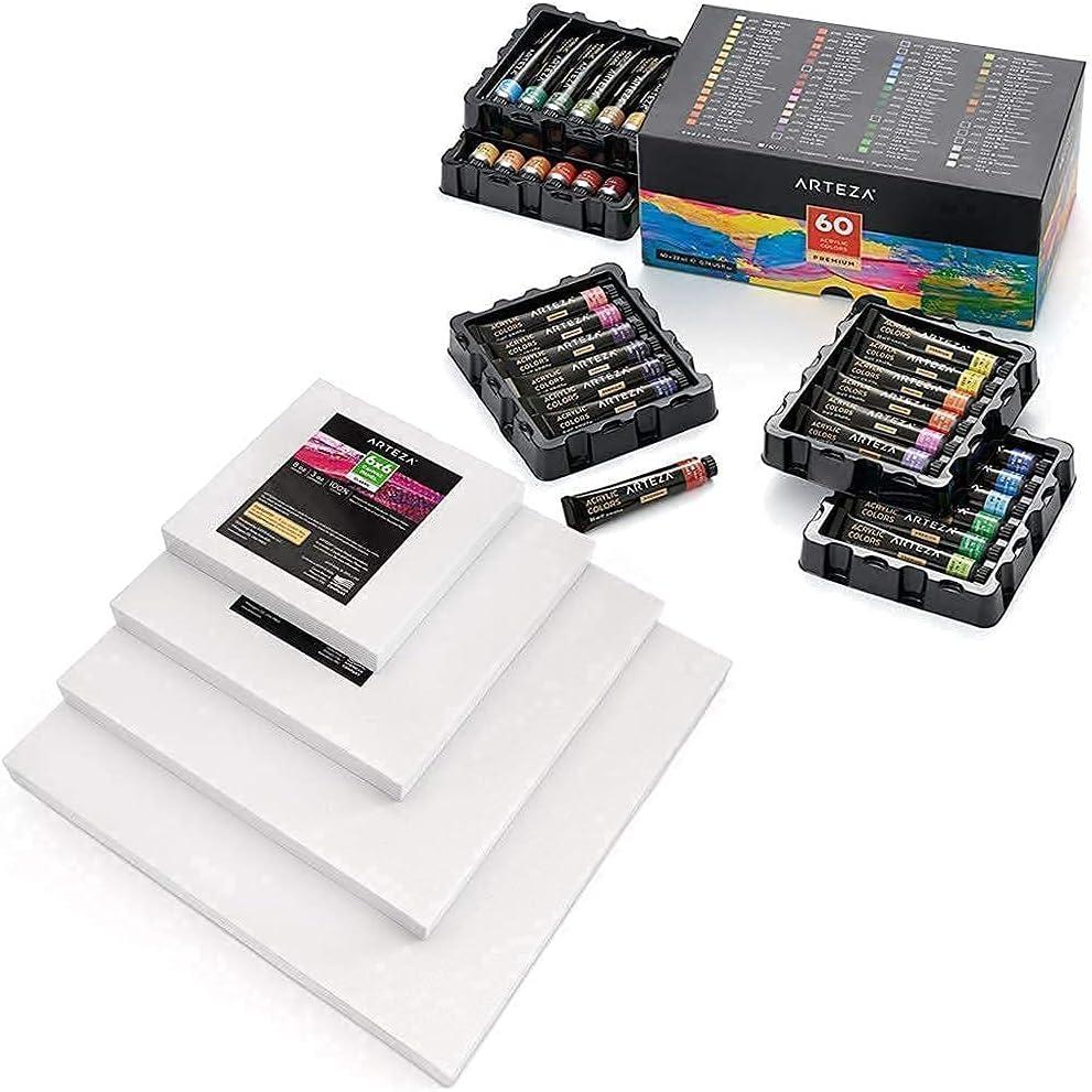 imageArteza Acrylic Paint Set and Canvas Panels Multi Pack Bundle Painting Art Supplies for Artist Hobby Painters amp Beginners