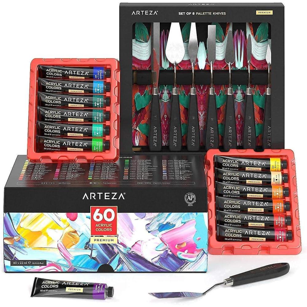 imageArteza Acrylic Paints and Palette Knives Bundle Painting Art Supplies for Artist Hobby Painters amp Beginners