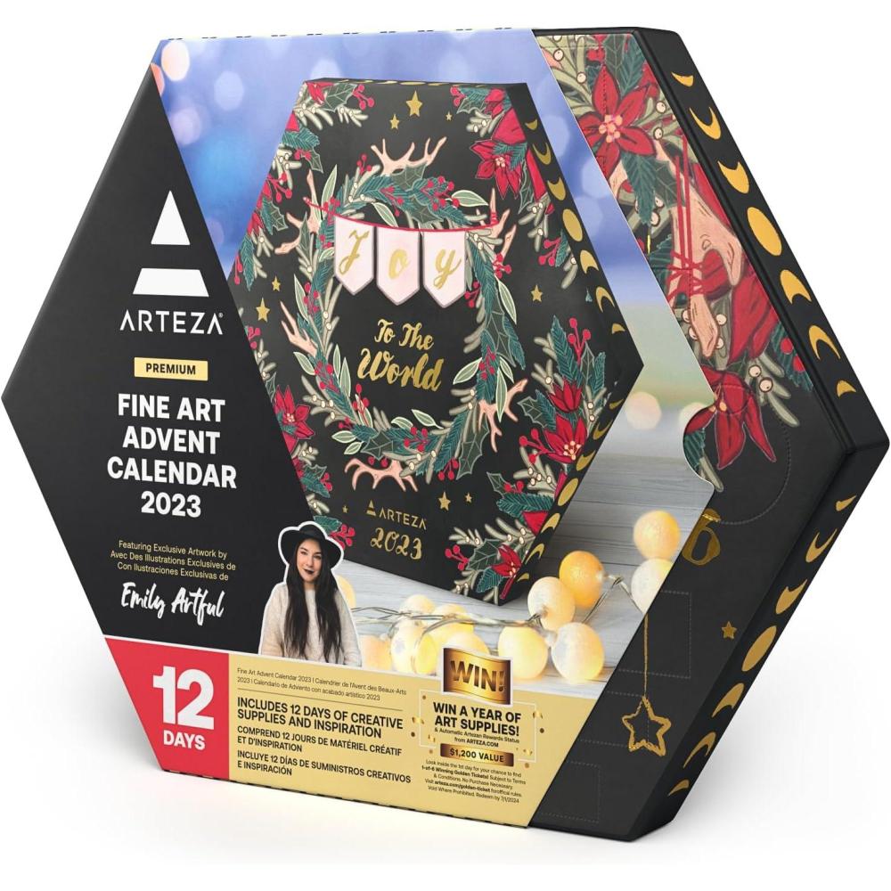 imageArteza Advent Calendar 2023 Fine Art 12 Days Art Supplies Holiday Gift for Adults Includes Acrylic Gouache amp Watercolor Paints Art Chrome Markers Canvas Boards Paint Brushes and Modeling Paste12 Day