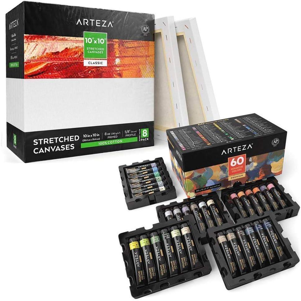 imageArteza Gouache Paint and Canvas Pack Bundle Painting Art Supplies for Artist Hobby Painters amp Beginners