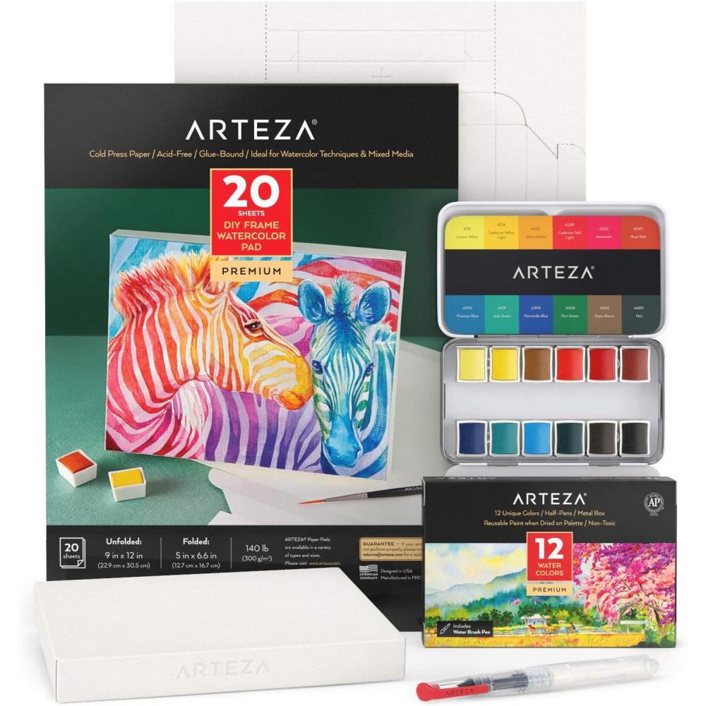 imageArteza Kids Watercolor Painting Art Set Watercolor Paint 36 and Foldable Canvas Paper Bundle DIY Painting Kit Art Supplies for Kids and Adults5x66 Inches Watercolor Bundle