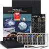 ARTEZA Metallic Gouache Paint Set with Black Canvas Paper, Includes 12 Gouache Colors, Foldable Canvas, DIY Art Kit for Artists & Beginners(Black)
