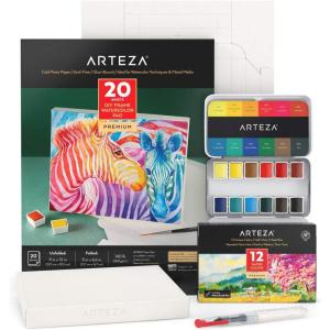 Arteza Kids Watercolor Painting Art Set, Watercolor Paint 36 and Foldable Canvas Paper Bundle, DIY Painting Kit, Art Supplies for Kids and Adults(5×6.6 Inches (Watercolor Bundle))