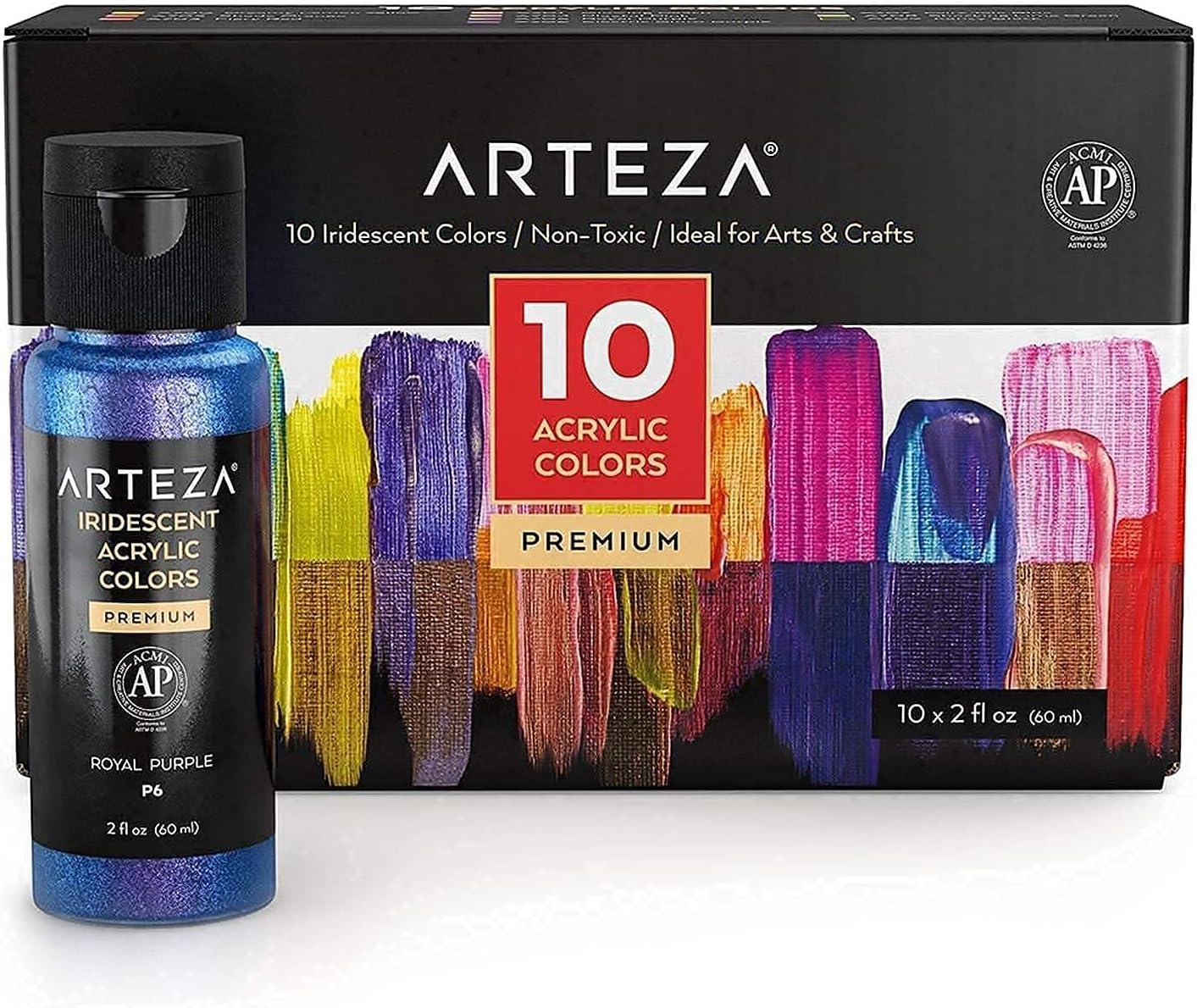 imageARTEZA Iridescent Acrylic Paint Set of 10 and Acrylic Paint Set of 60 Bundle Painting Art Supplies for Artist Hobby Painters amp Beginners
